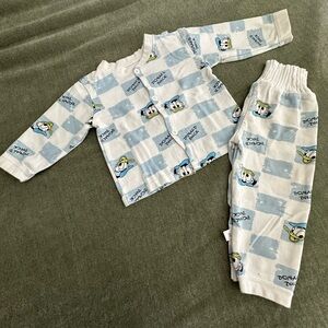 Disney Donald Duck checker Blue White Long Sleeve Top & Pants Set Size 6-9 M